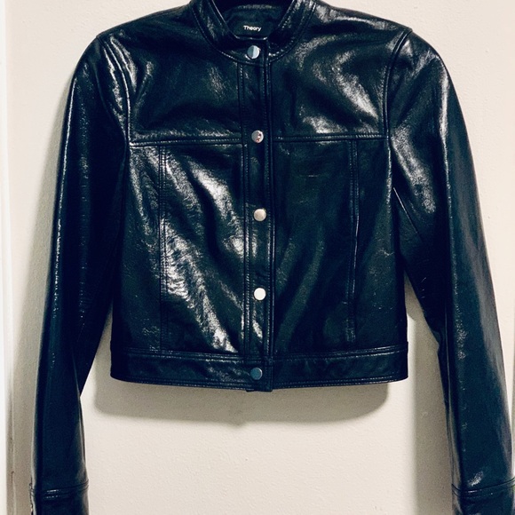 Theory Jackets & Blazers - Theory Cropped crinkled patent-leather jacket